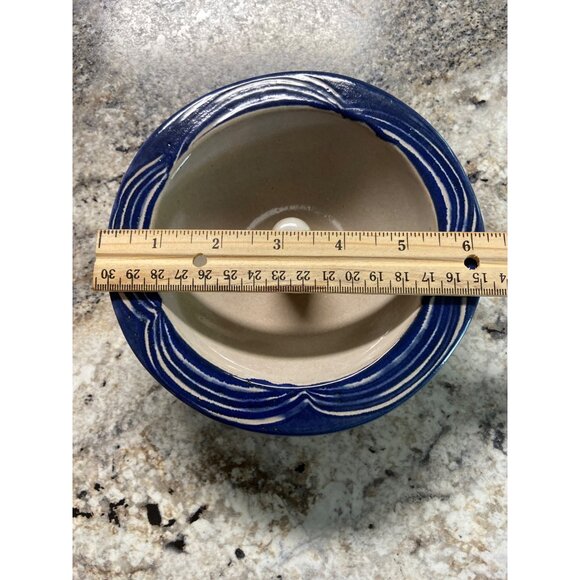 Handmade Apple Baking Dish Paris Maine Pottery Bowl Blue Tan Rustic Kitchen 1980 - Picture 6 of 7